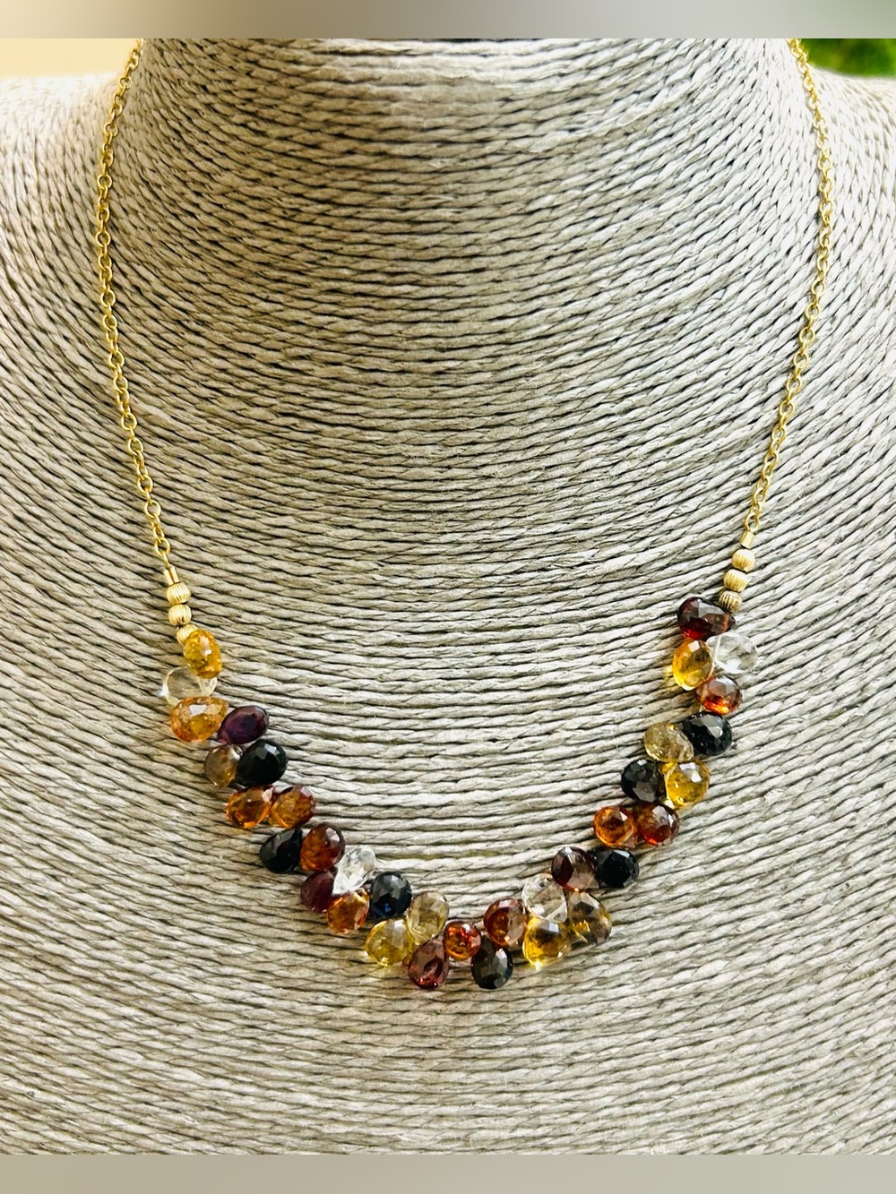 Gold Filled with Pear shaped Beads in palette of Citrine,Smoky Quartz,& Garnet